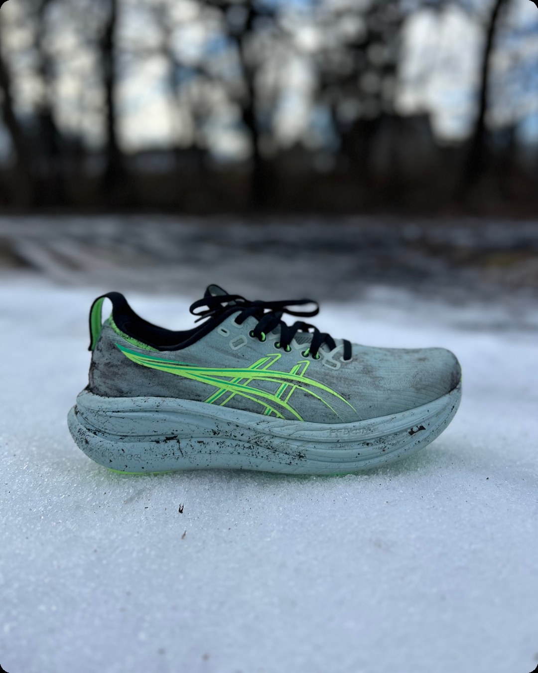 ASICS Gel Nimbus 28 on snowy path
